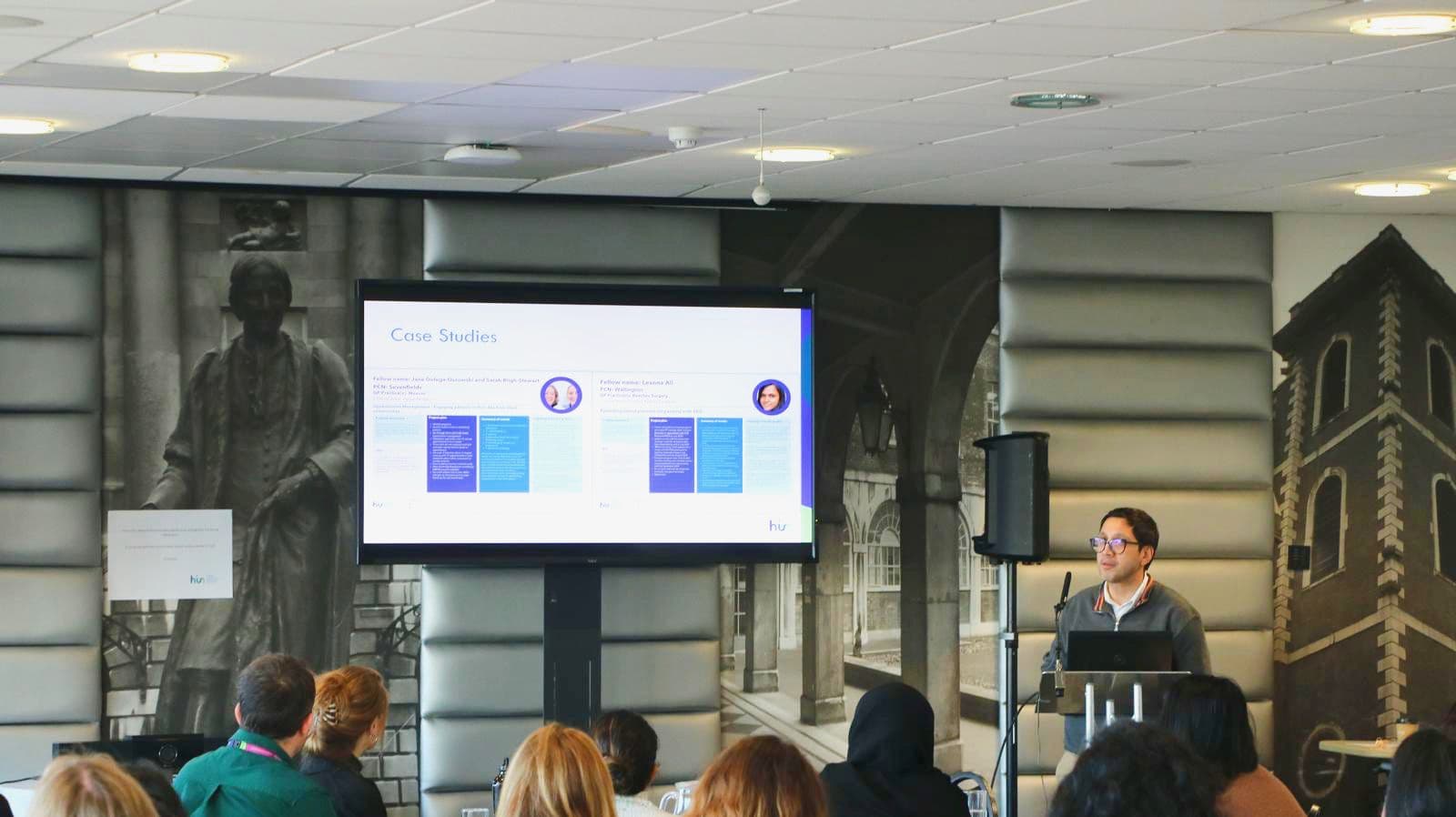 Dr Jogiya delivering a lecture at the Health Innovation Network Fellowship